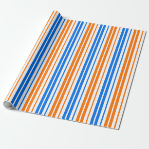 White Orange Blue Vertical Stripes Design   Wrapping Paper
