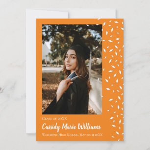 White Orange Confetti Graduation Announcement