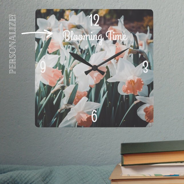 White Orange Daffodils in the Spring Garden Square Wall Clock (Creator Uploaded)