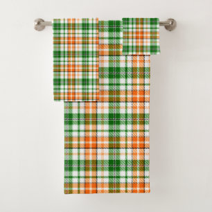 White Orange Green Plaid Tartan Design  Bath Towel Set
