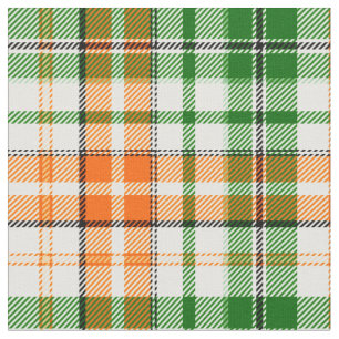 White Orange Green Plaid Tartan Design  Fabric