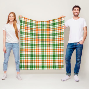 White Orange Green Plaid Tartan Design Fleece Blanket