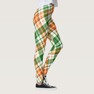 White Orange Green Plaid Tartan Design Leggings