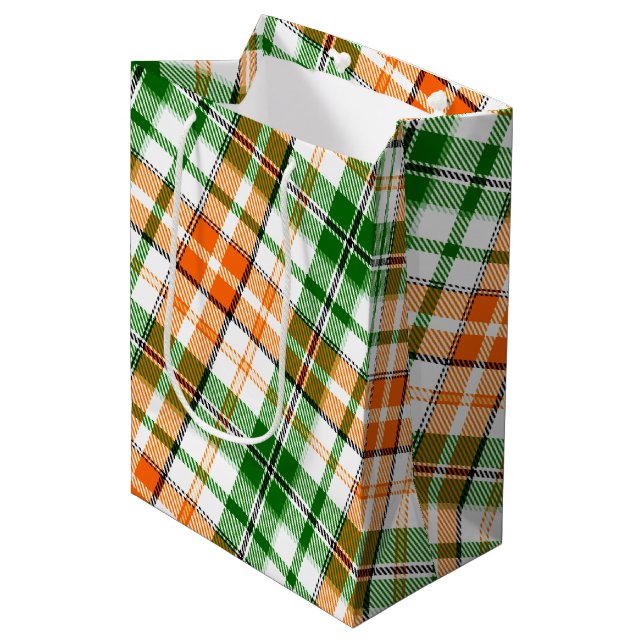 White Orange Green Plaid Tartan Design  Medium Gift Bag (Front Angled)