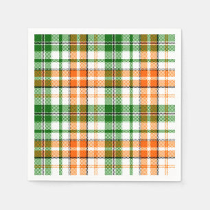 White Orange Green Plaid Tartan Design Napkin