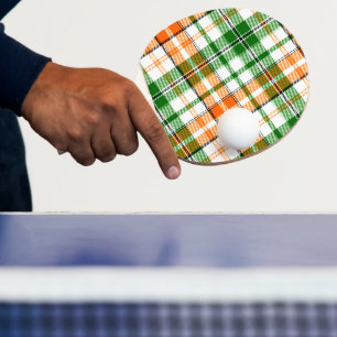 White Orange Green Plaid Tartan Design Ping Pong Paddle