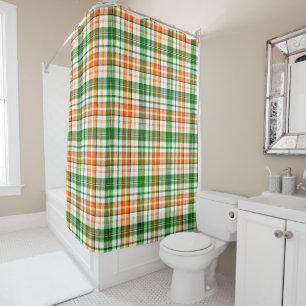 White Orange Green Plaid Tartan Design  Shower Curtain