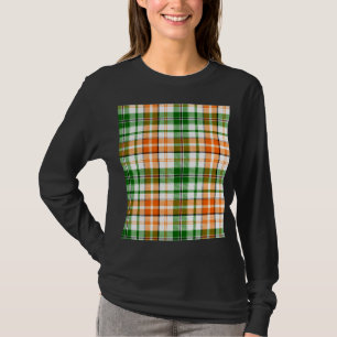White Orange Green Plaid Tartan Design T-Shirt