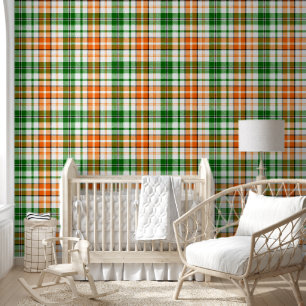 White Orange Green Plaid Tartan Design  Wallpaper