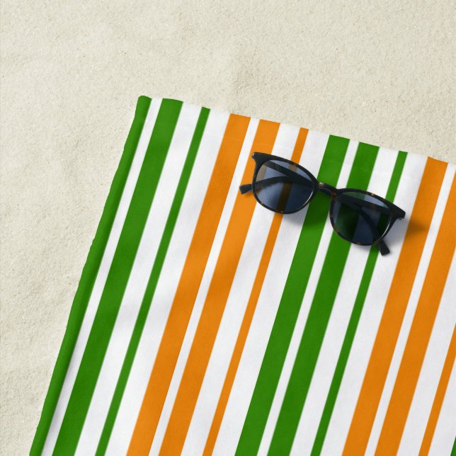 White Orange Green Vertical Stripes Design   Beach Towel (In Situ)