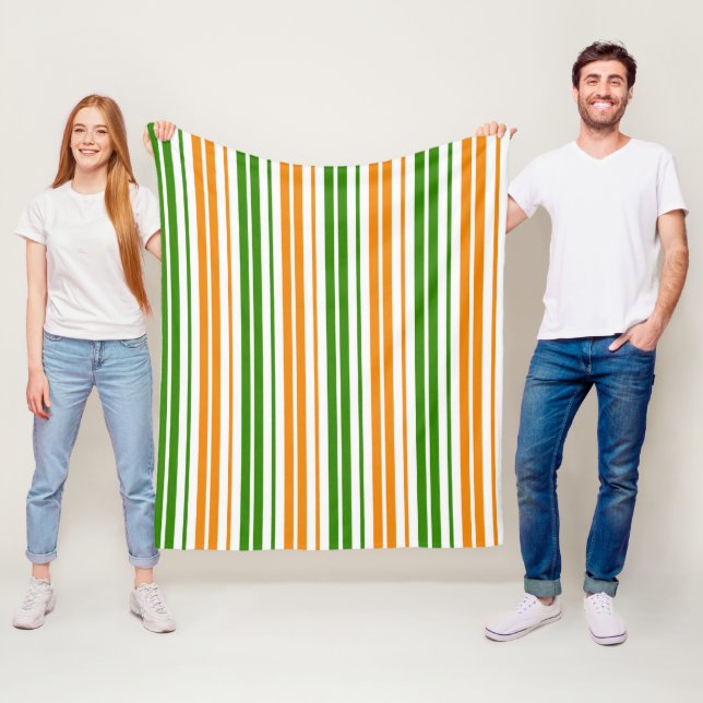 White Orange Green Vertical Stripes Design   Fleece Blanket (In Situ)