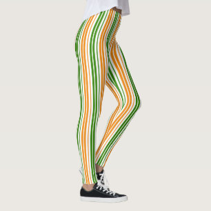 White Orange Green Vertical Stripes Design Leggings