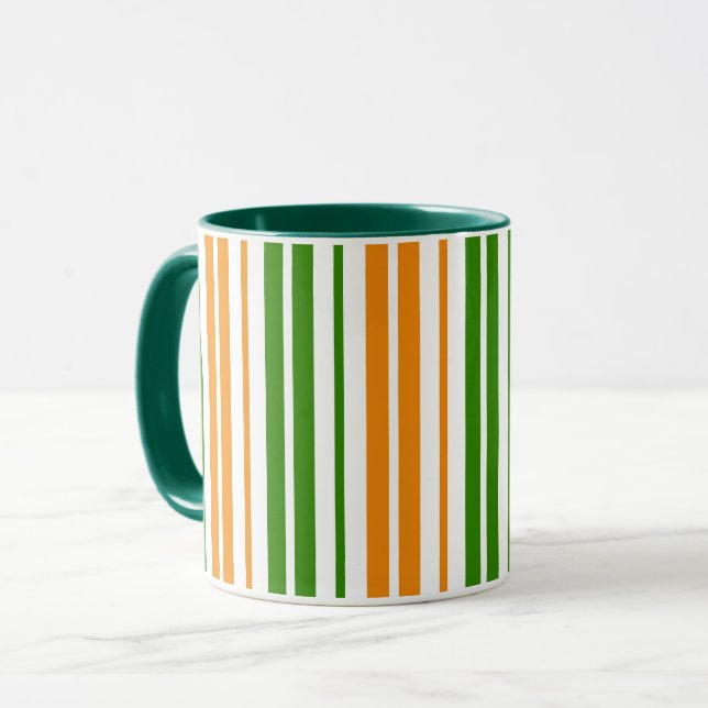 White Orange Green Vertical Stripes Design   Mug (Front Left)