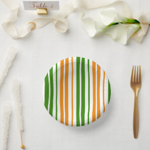 White Orange Green Vertical Stripes Design   Paper Plate