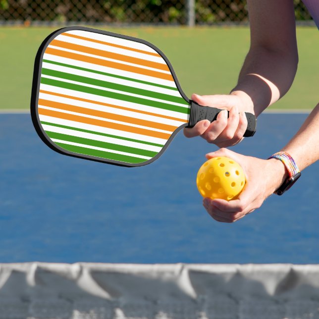 White Orange Green Vertical Stripes Design   Pickleball Paddle (Insitu)