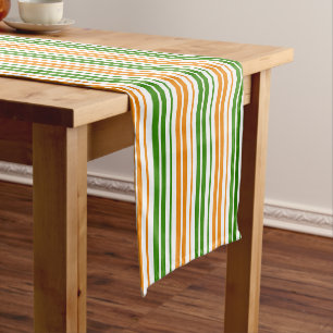 White Orange Green Vertical Stripes Design   Short Table Runner