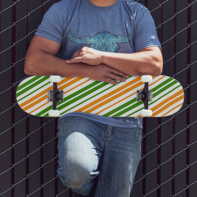 White Orange Green Vertical Stripes Design   Skateboard (Outdoor 3)