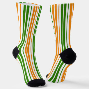 White Orange Green Vertical Stripes Design Socks