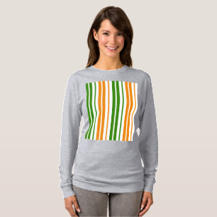White Orange Green Vertical Stripes Design T-Shirt