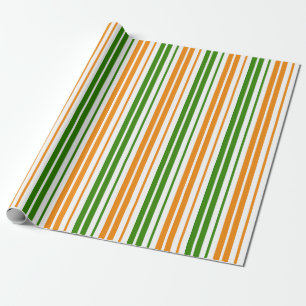 White Orange Green Vertical Stripes Design   Wrapping Paper