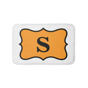 White Orange Monogram Initial Home Decorative Bath Mat
