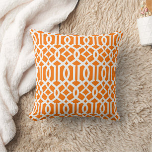 White Orange Moroccan Trellis Decor Pillow