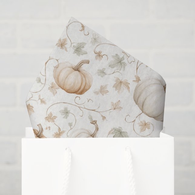 White Orange Pumpkins Leaves Tissue Paper (Gift Bag)