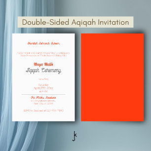 White Orange Solid Colour Plain, Aqiqah Baby Showe Invitation
