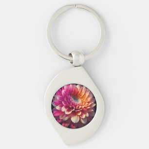 White Orange Yellow Pink Purple Blue Dahlia Flower Key Ring