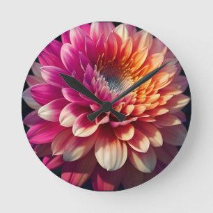 White Orange Yellow Pink Purple Blue Dahlia Flower Round Clock