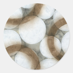 White Orbs & Brown Circles Classic Round Sticker