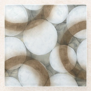 White Orbs & Brown Circles Glass Coaster