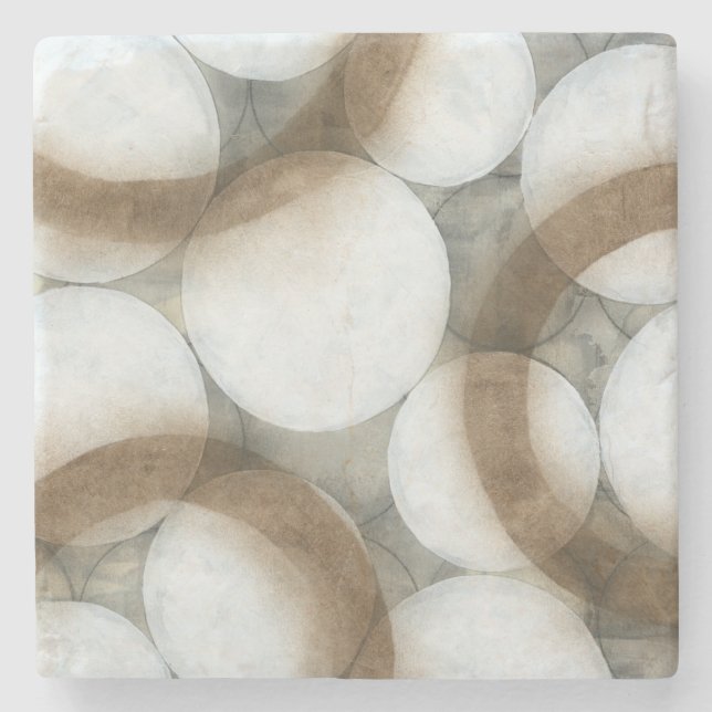 White Orbs & Brown Circles Stone Coaster (Front)
