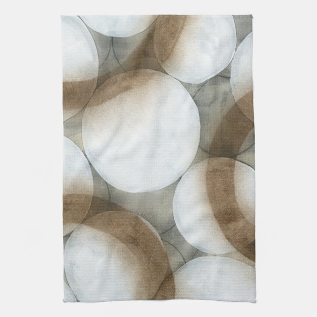 White Orbs & Brown Circles Tea Towel (Vertical)