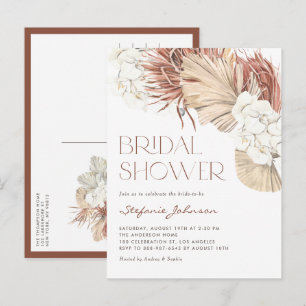 White Orchid and Dried Palm Boho Bridal Shower Invitation Postcard