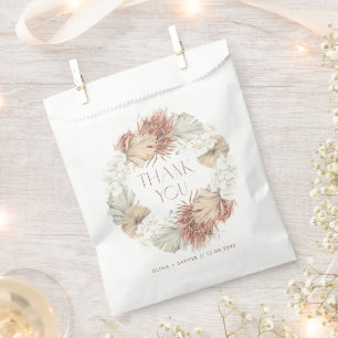 White Orchid and Dried Palm Wreath Boho Wedding Favour Bags