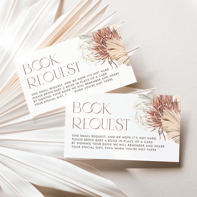 White Orchid and Palm Leaves Boho Books Request Enclosure Card (This boho book request card featuring watercolor white orchids, dried palm leaves, and pampas.)