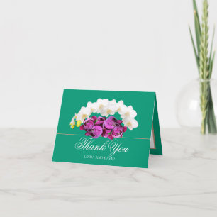 White Orchid and Pink Peony Botanical Thank You Card