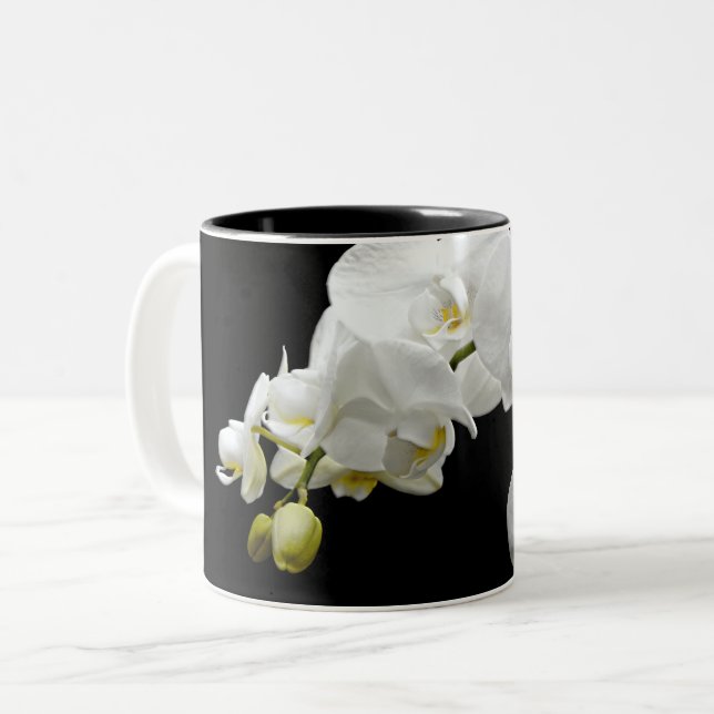 White Orchid Blossom Two-Tone Coffee Mug (Front Left)