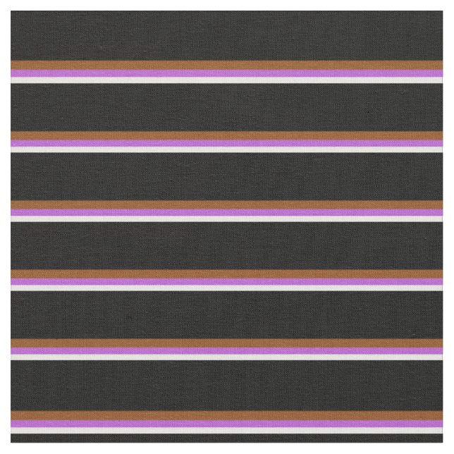 White, Orchid, Brown & Black Stripes Fabric (Close Up)