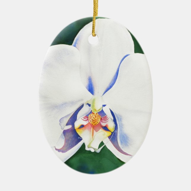 White Orchid Ceramic Tree Decoration (Front)