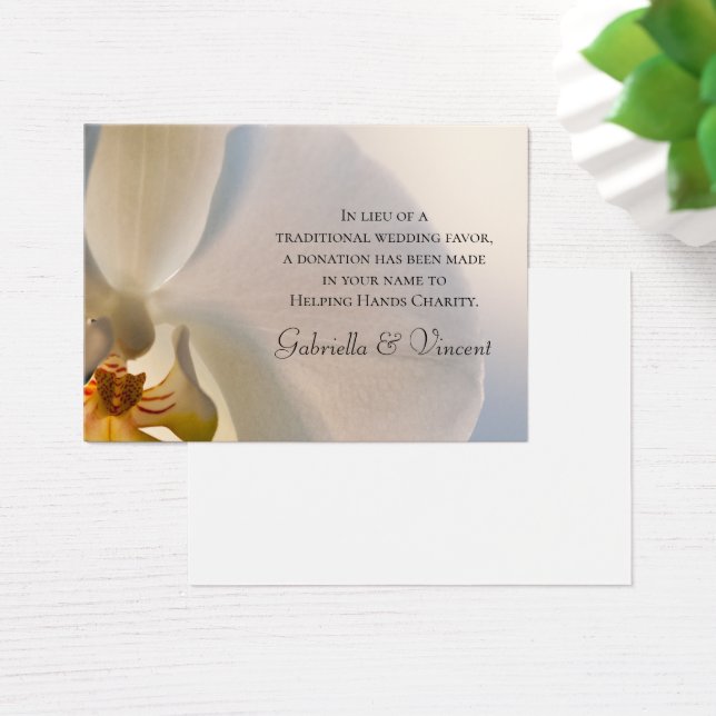 White Orchid Elegance Charity Wedding Favour Card (Desk)