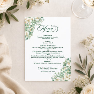 White Orchid Eucalyptus Rustic Wedding Menu