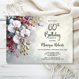 White Orchid Floral 60th Birthday Party Invitation