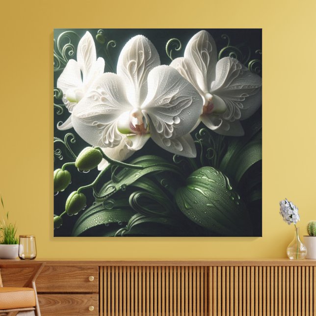 White Orchid Floral  Canvas Print (Insitu(LivingRoom))