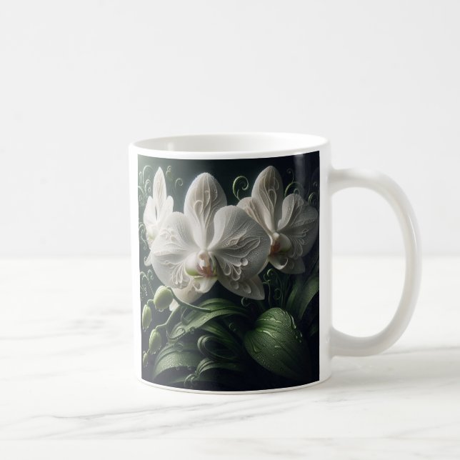 White Orchid Floral  Coffee Mug (Right)