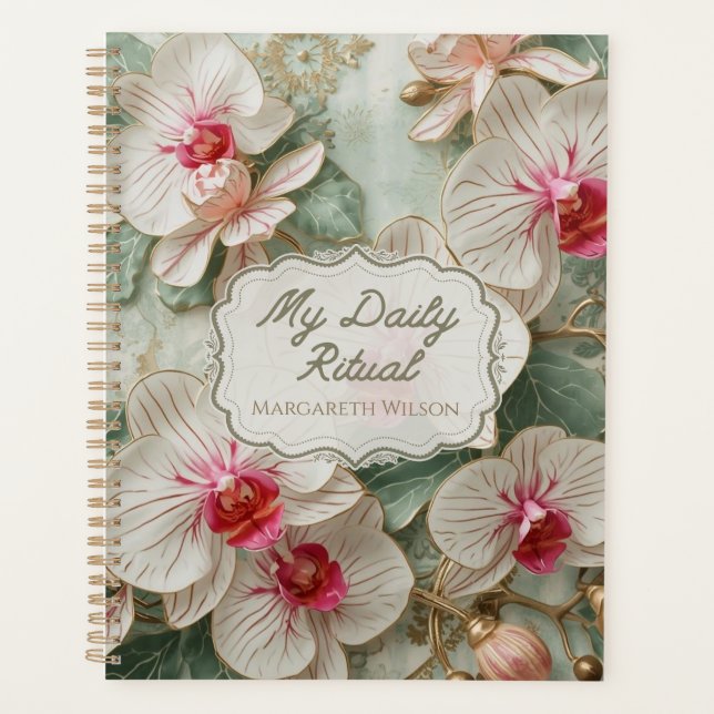 White Orchid Floral Daily Planner Study Organiser (Front)