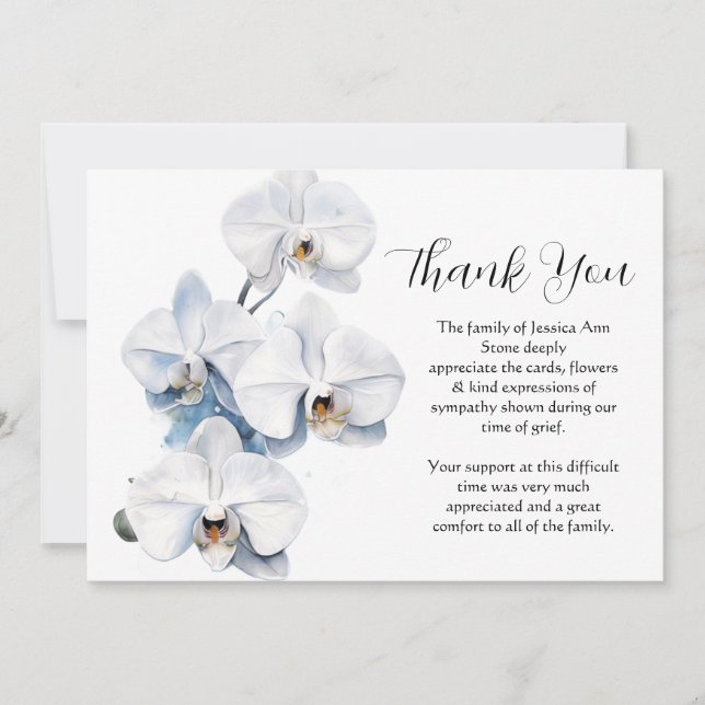 White Orchid Floral Funeral Death Thank you  Invitation (Front)