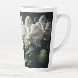 White Orchid Floral  Latte Mug