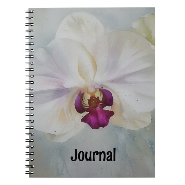 White Orchid Flower Art Journal Personalise (Front)